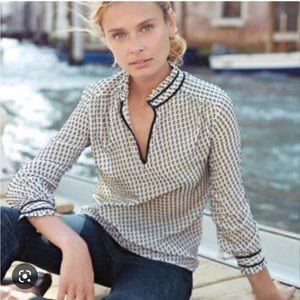 J. Crew Tipped Swiss Dot Blouse Top Silk Blend size 8